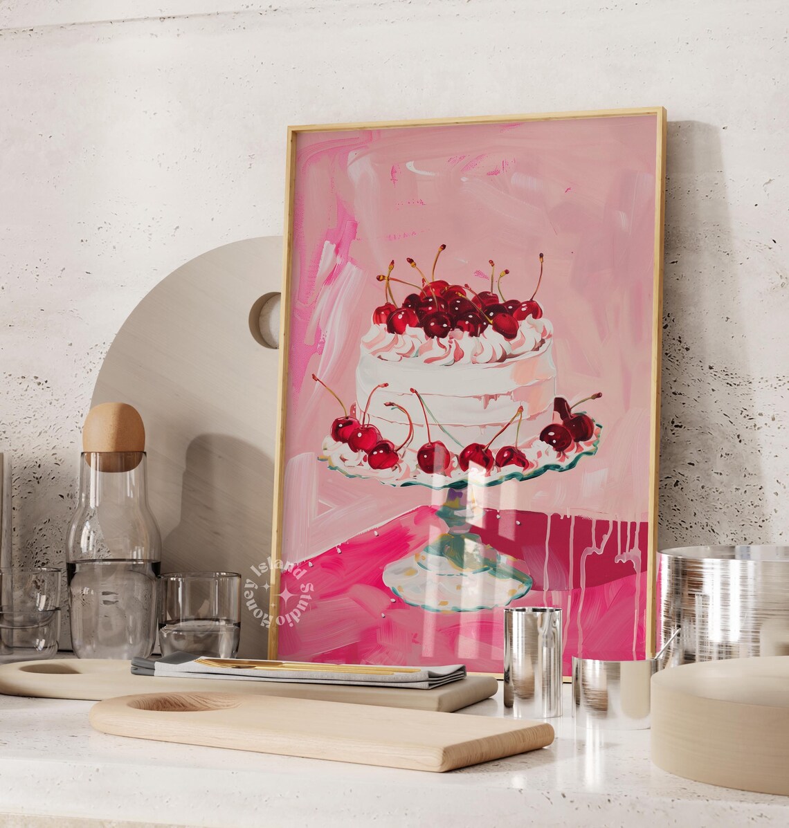 Retro Cake Print, Preppy Kitchen Decor Poster