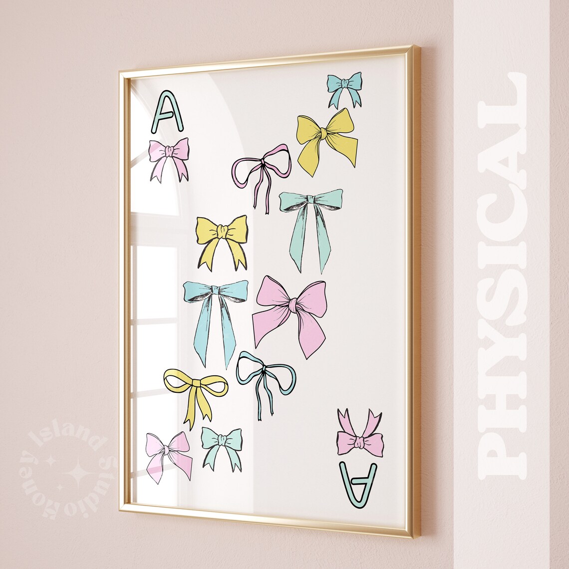 Pastel Hair Bow Ribbon Pattern With Ace Cards Girly Coquette Art Poster