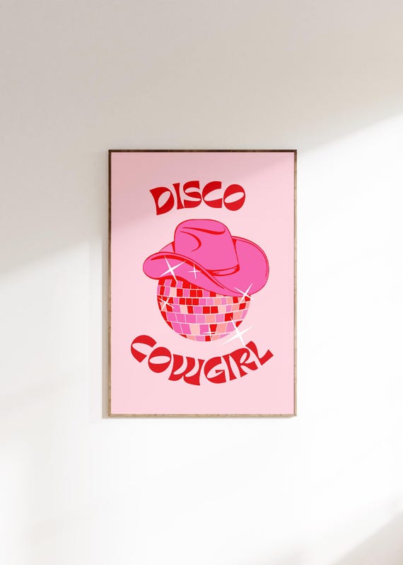 Disco Cowgirl Pink Ball Retro Cowboy Hat Art Print