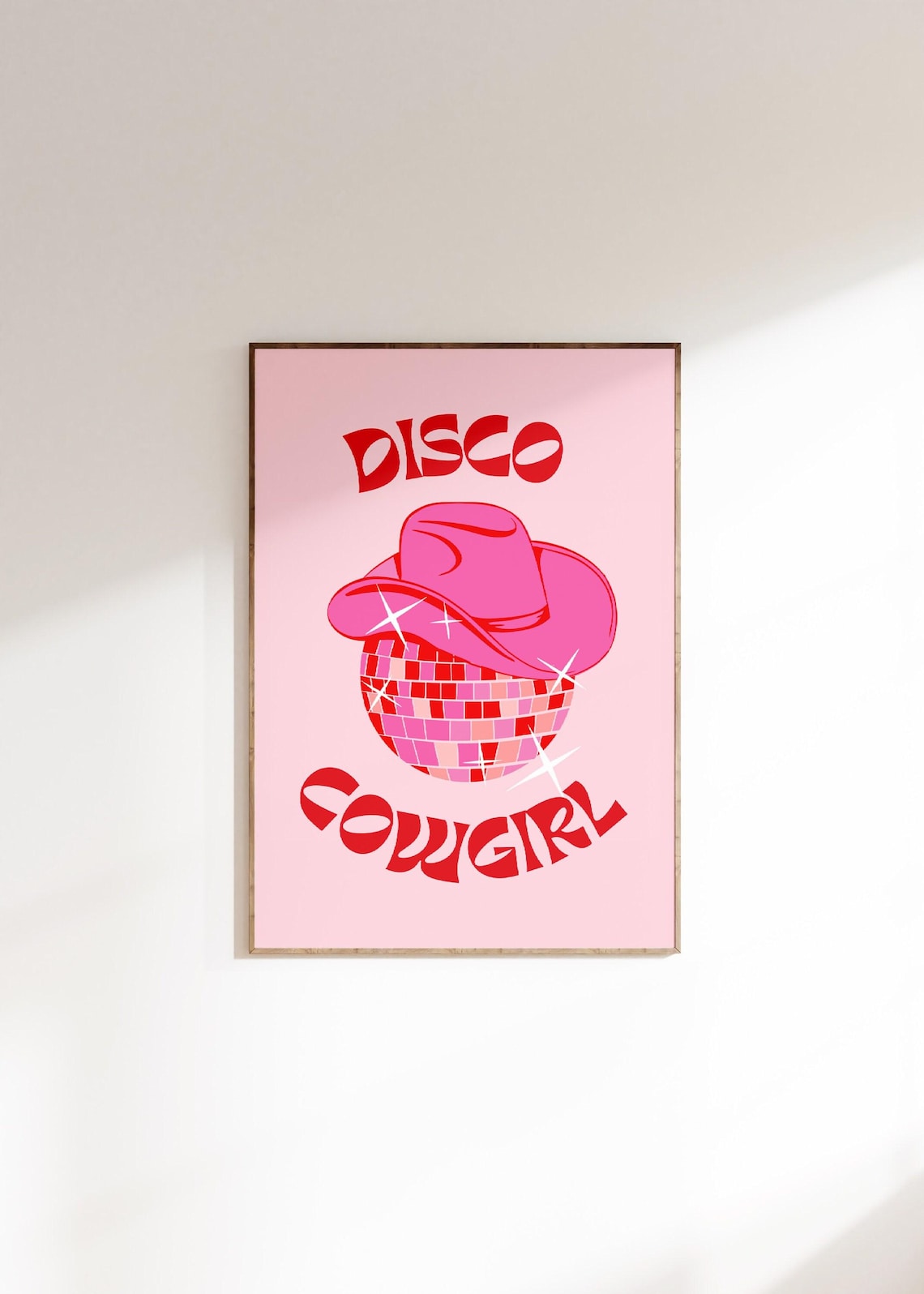 Disco Cowgirl Pink Ball Retro Cowboy Hat Art Print