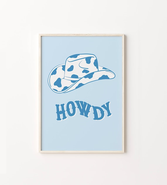 Cowgirl Western Hat Blue Boho Art Print