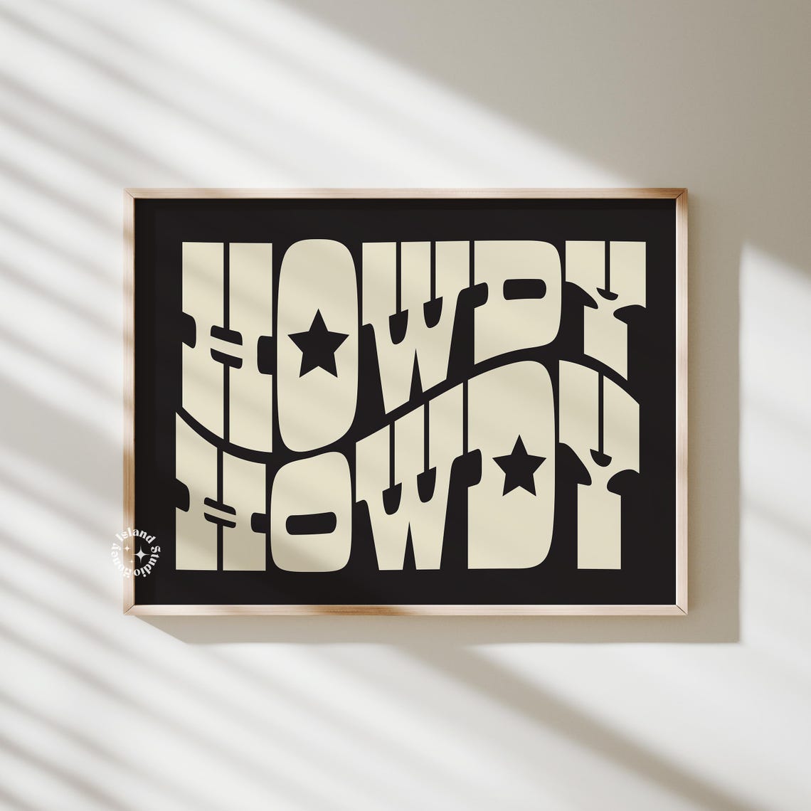 Howdy Howdy Retro Western Star Typography Black Cream Art Poster
