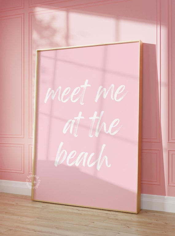 Meet Me At The Beach Pink Script Coastal Cowgirl Decor Poster