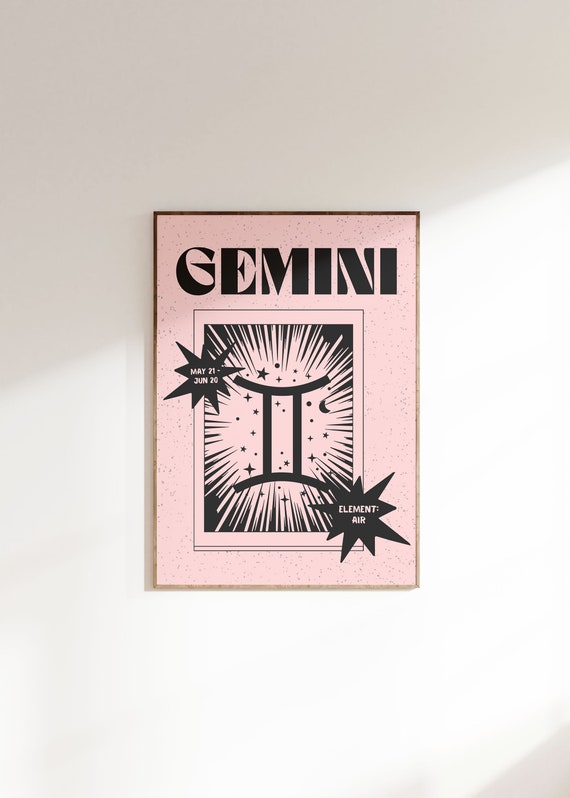 Gemini Poster Retro Zodiac Wall Print Decor Large Art Prints