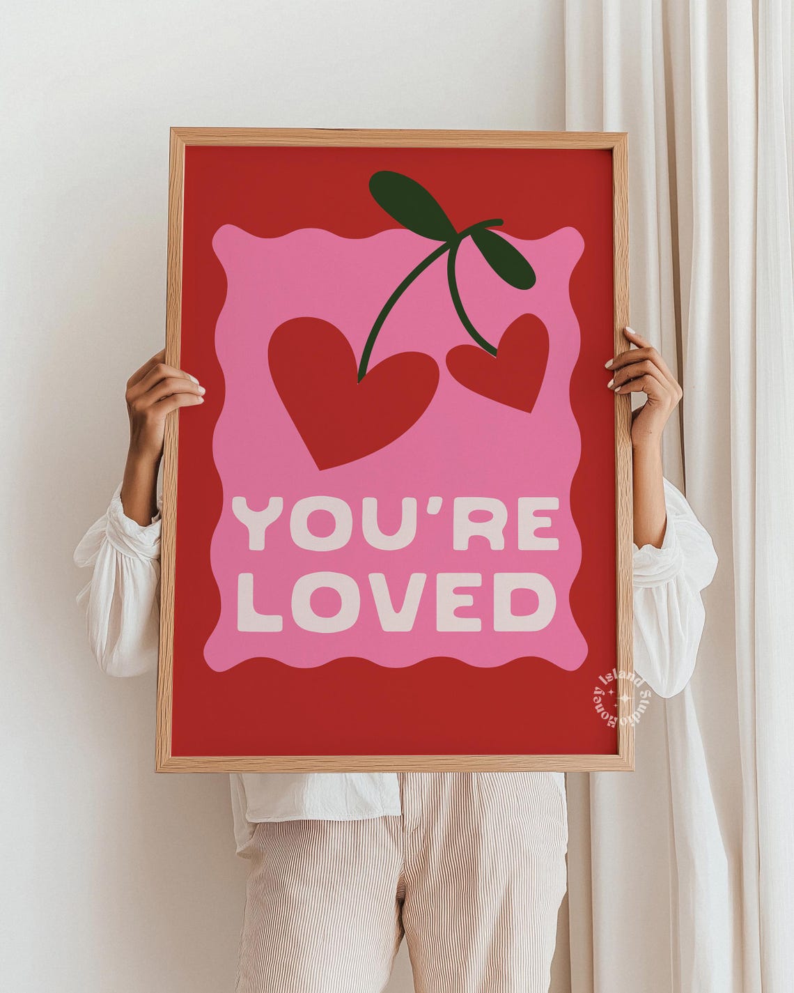 You're Loved Cherry Hearts Red Pink Positive Affirmation Poster