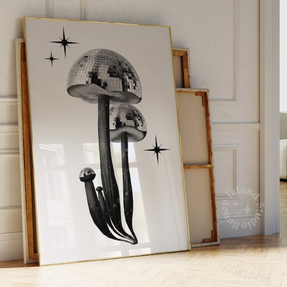 Disco Mushroom Poster, Y2K Funky Magic Decor