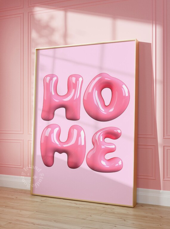 Home Sweet Pink 3D Bubble Letters Y2K Typography Wall Art Cozy