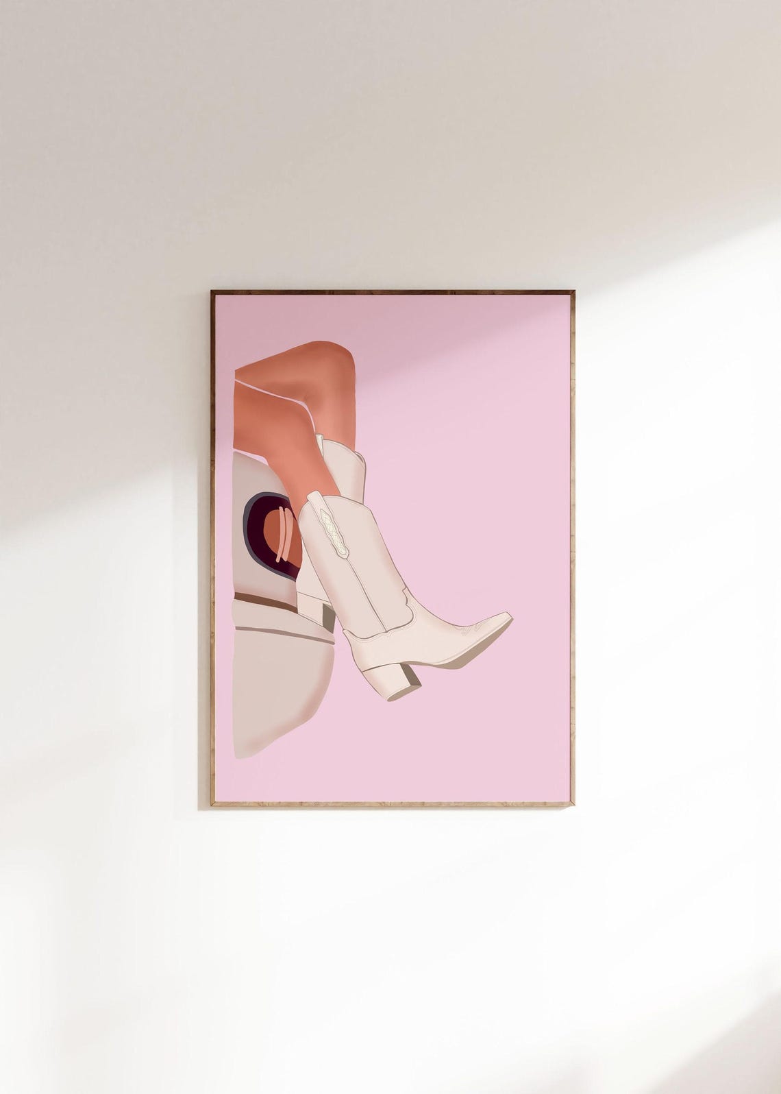 Pink Cowgirl Boots Western Illustration Preppy Boho Wall Art Decor