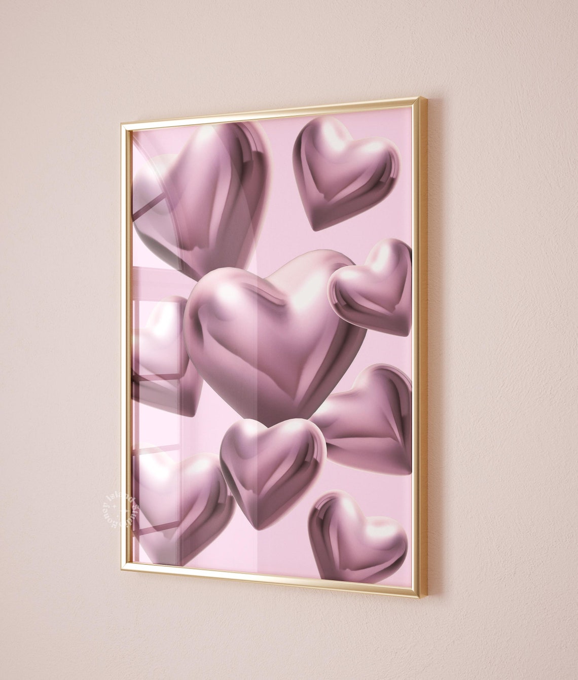Pink Chrome Hearts 3D Metallic Love Poster for Preppy Dorm Room Decor