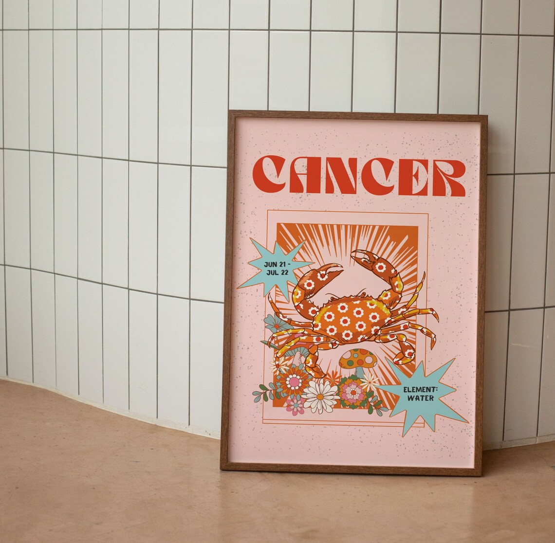 Cancer Zodiac Retro Poster, Astrology Wall Art Print