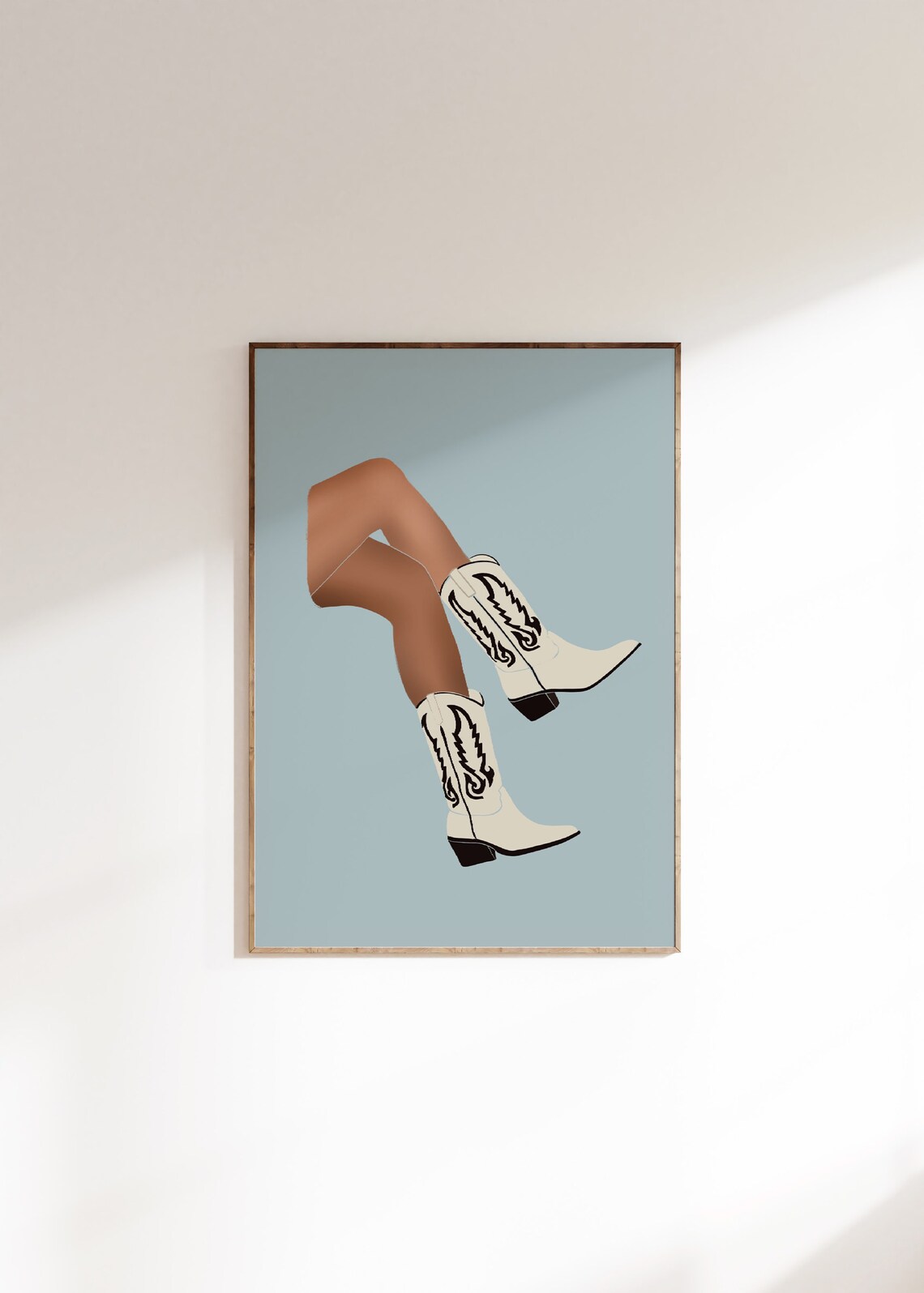 Blue Cowgirl Western Boots Boho Art Print