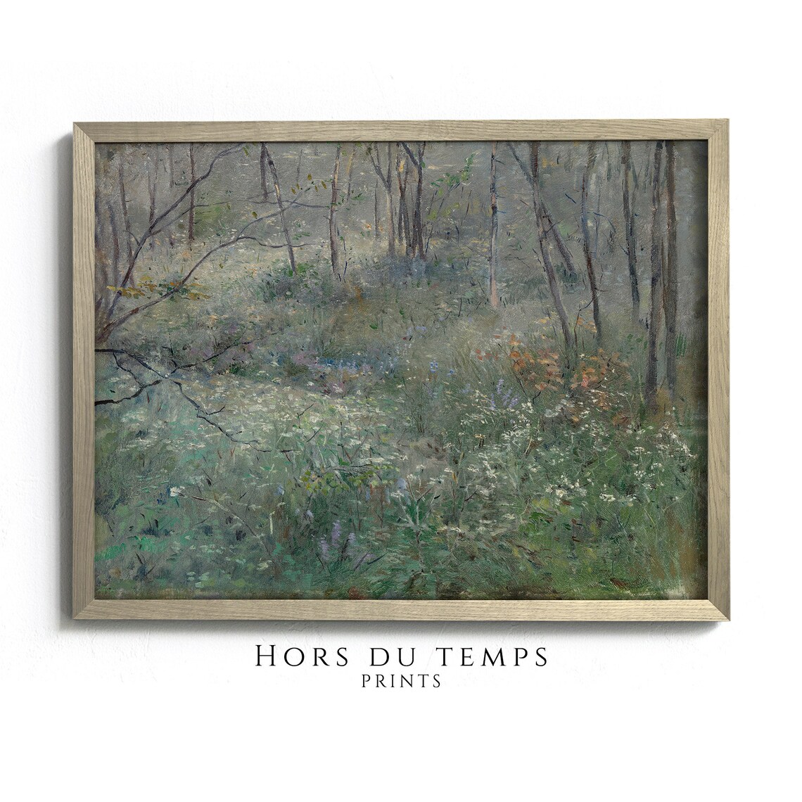 Misty Woodland Wildflower Meadow Soft Blue Fog Vintage Art Poster