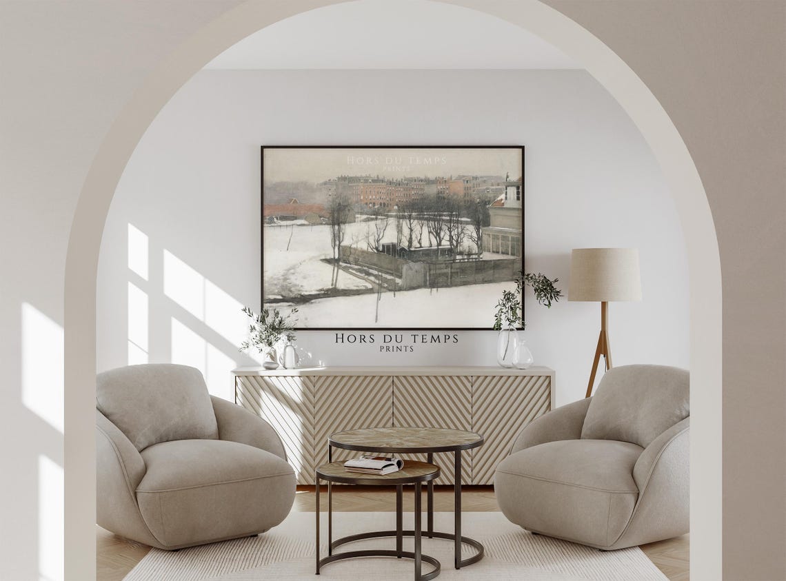 Snow Covered City Rooftops Bare Trees Winter Impressionist Poster - Image 2