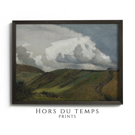 Muted Green Tones Landscape Countryside Fields Painting Village Cottagecore Farmhouse Vintage Art Hors Du Temps Prints