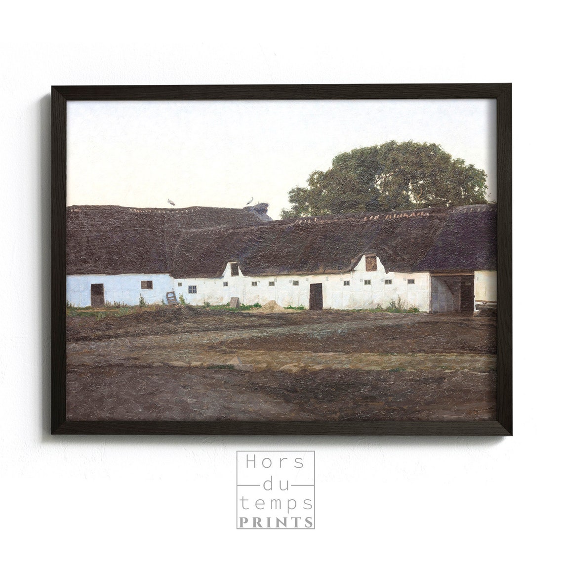 Vintage White Thatched Farmhouse Dusk Long Barn Evening Poster - Image 2