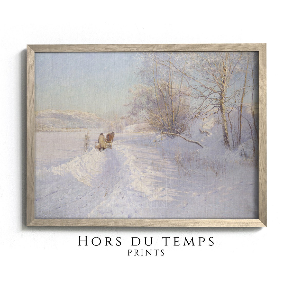 Horse Drawn Sleigh Ride on Snowy Winter Road Landscape Poster
