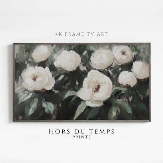 White Peonies Impressionist Painting Muted Art For Frame Tv Vintage Cottagecore Aesthetic Hors Du Temps Prints