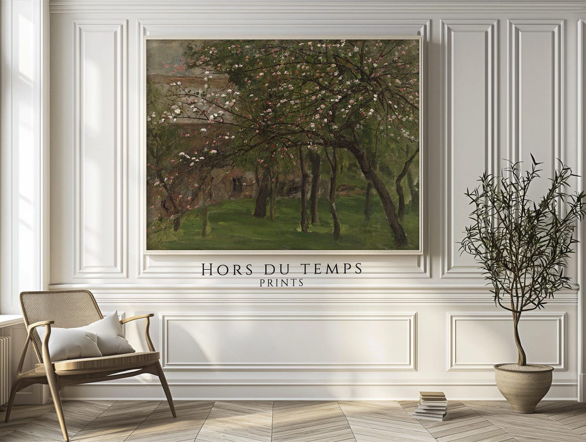 Flowering Orchard Farmhouse Vintage Spring Garden Landscape Poster - Image 2