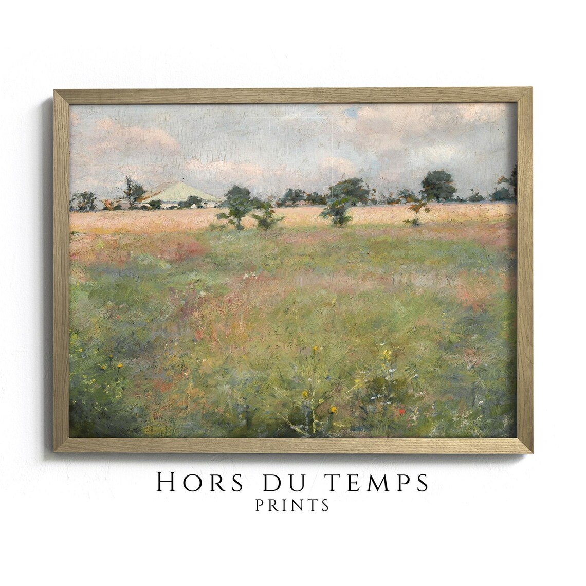 Soft Pastel Meadow Field Trees Distant Tent Impressionist Painting Poster