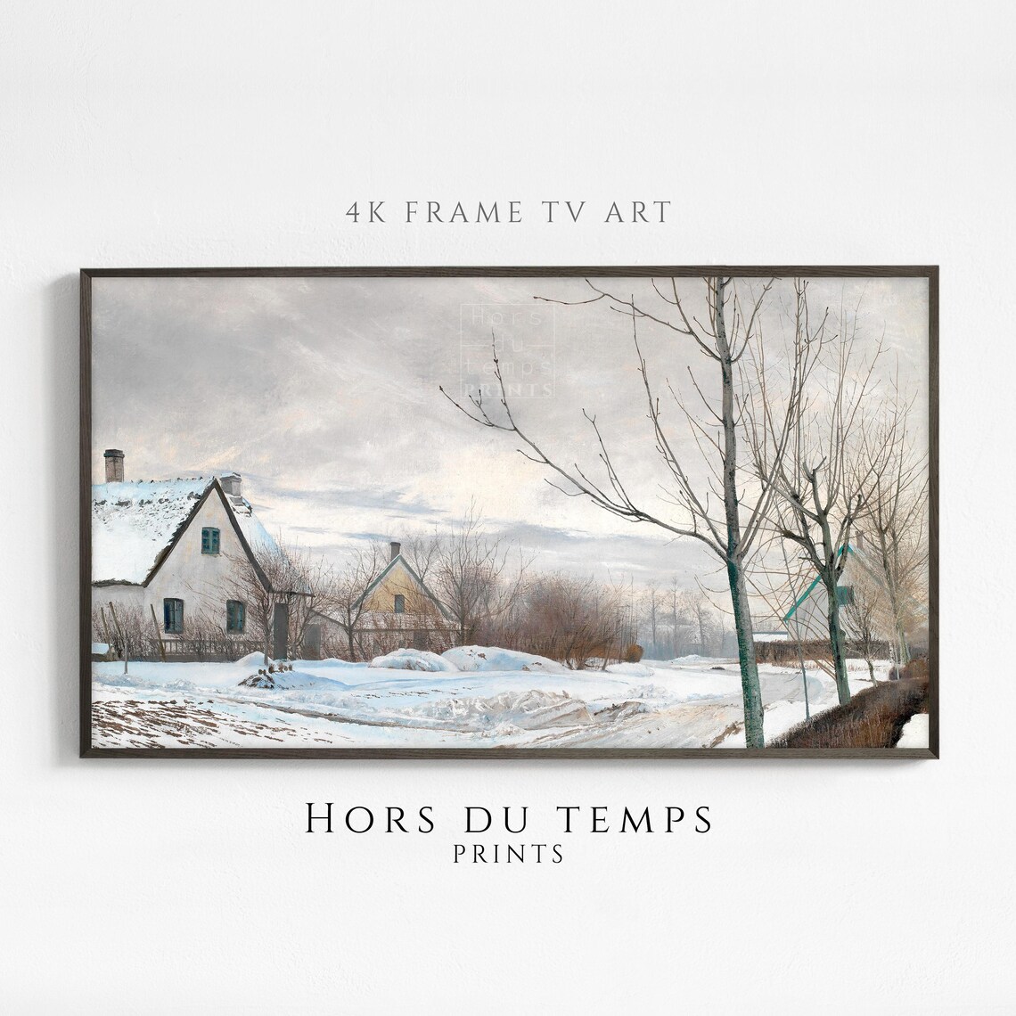 Snowy Village Street With White Houses Vintage Winter Painting Poster