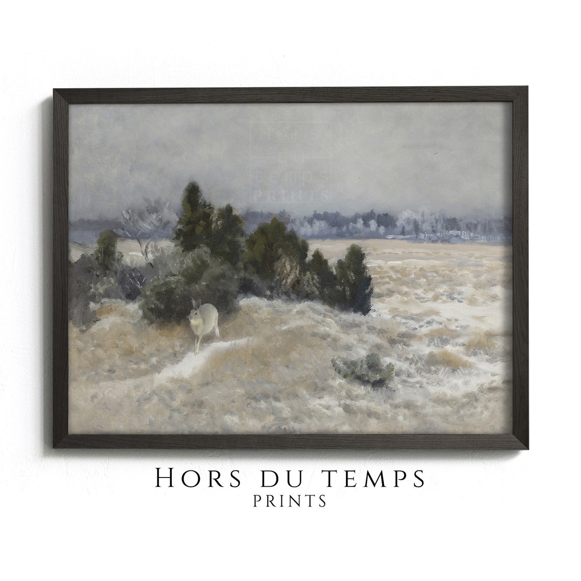 Hare in a Snowy Winter Field Vintage Wildlife Landscape Art Poster