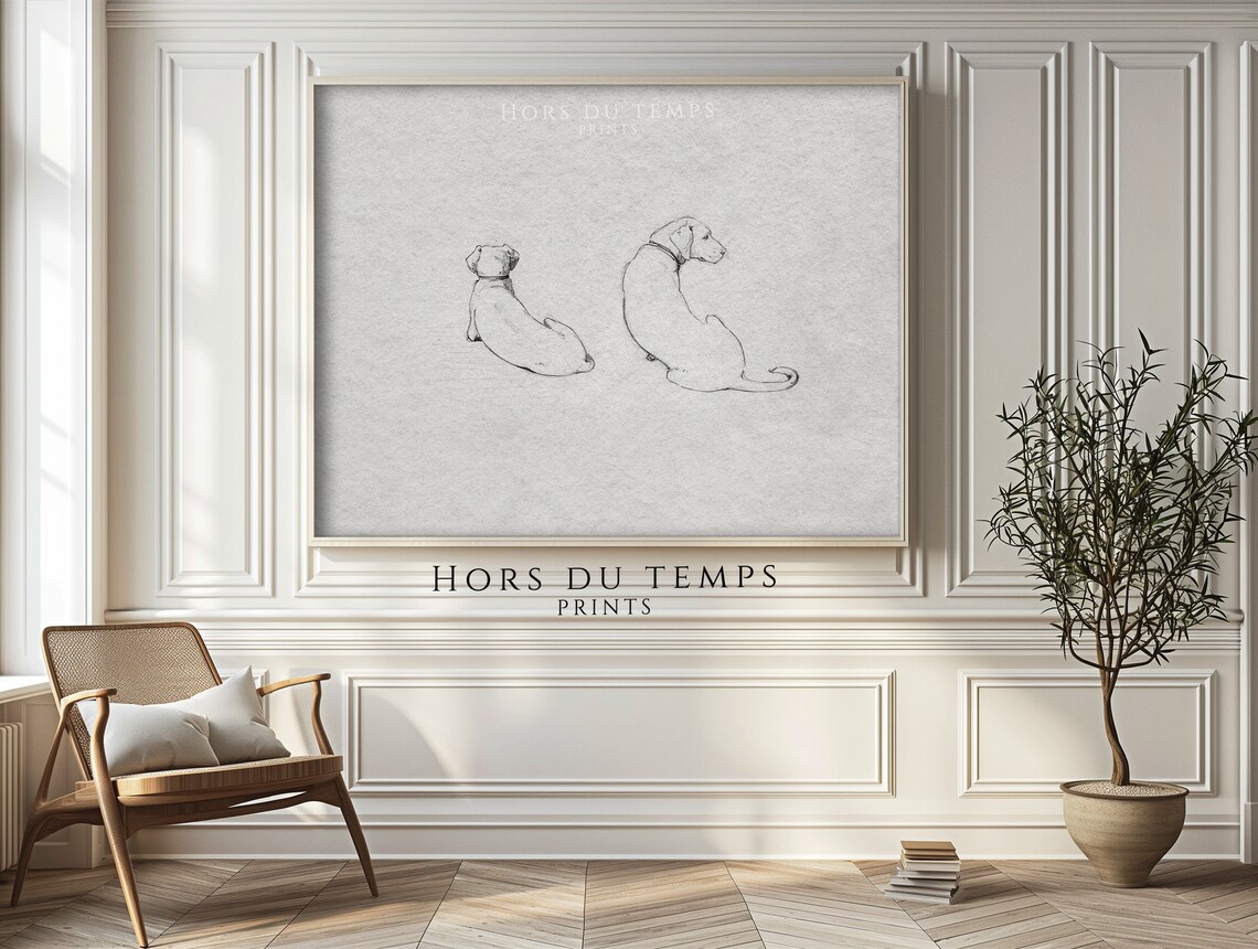 Minimal Pencil Sketch of Two Dogs Sitting Line Drawing Poster - Image 2