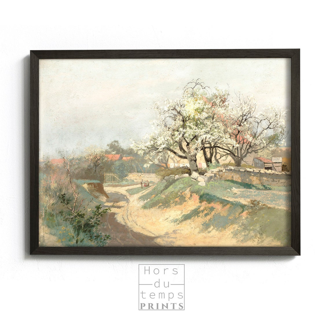 Blossoming Trees Village Road Stone Wall Spring Vintage Poster - Image 2