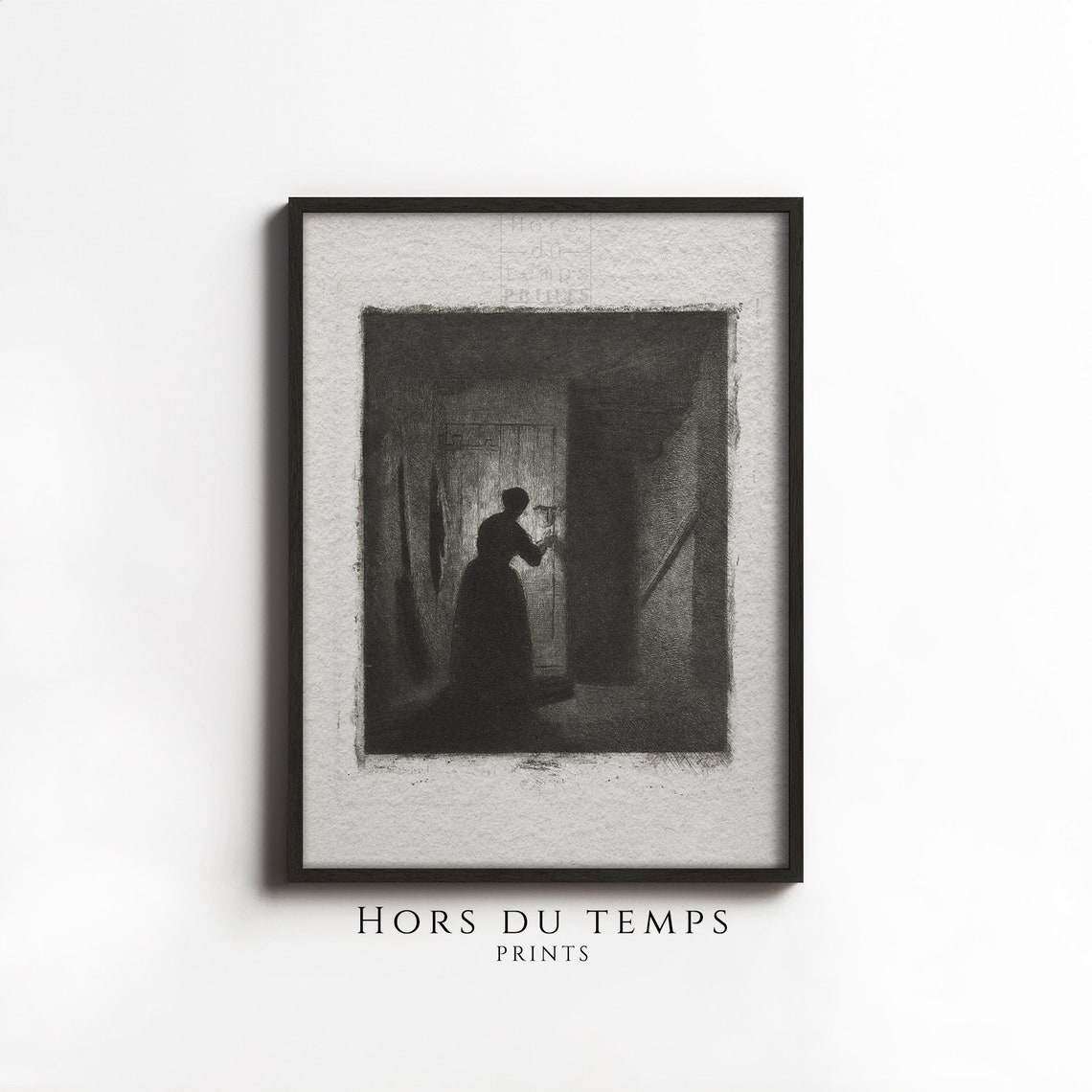 Old Witch at Door Dark Mezzotint Spooky Vintage Scene Poster