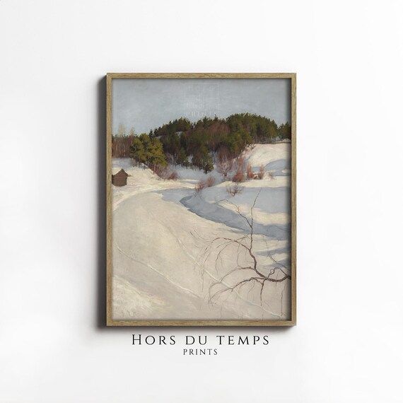 Snowy Village Road Pine Forest Hill Cozy Winter Scene Oil Painting Poster