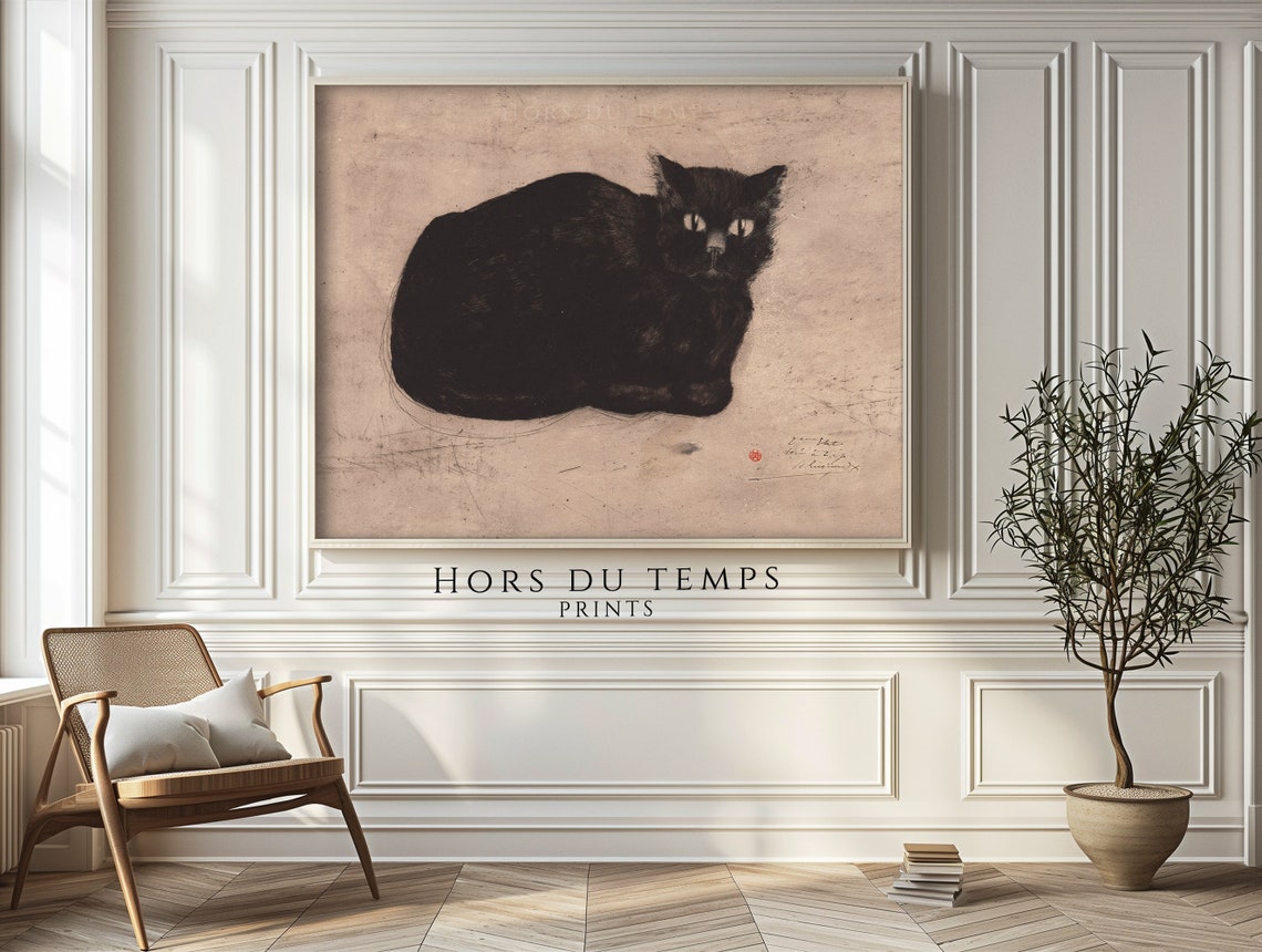 Resting Black Cat Vintage Ink Sketch Cat Lover Minimalist Poster - Image 2