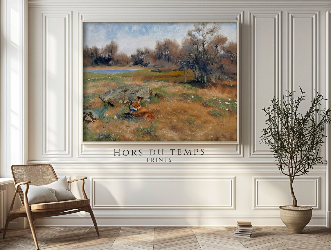 Red Fox in Autumn Meadow Vintage Wildlife Nature Art Wall Poster - Image 2