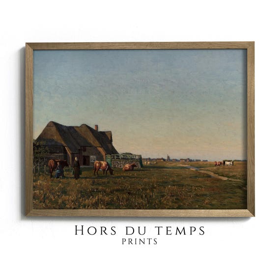 Field Landscape Painting Village Cottage Farmhouse Vintage Art Hors Du Temps Prints