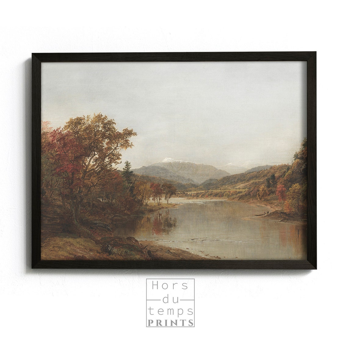 Autumn River Valley with Red Trees and Mountains Vintage Poster - Image 2