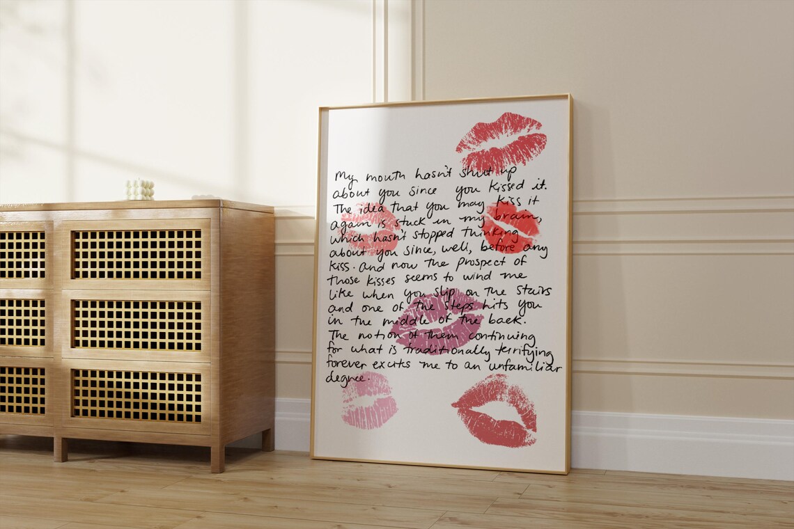 Kisses Love Letter Handwritten Romantic Quote Girly Apartment Poster - Image 2