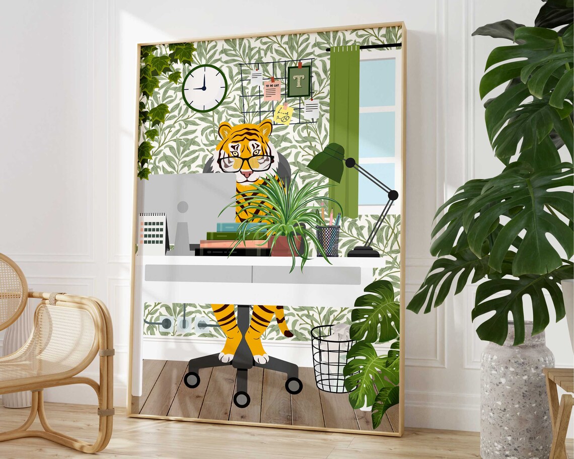 Tiger Work From Home Print, Modern Office Decor
