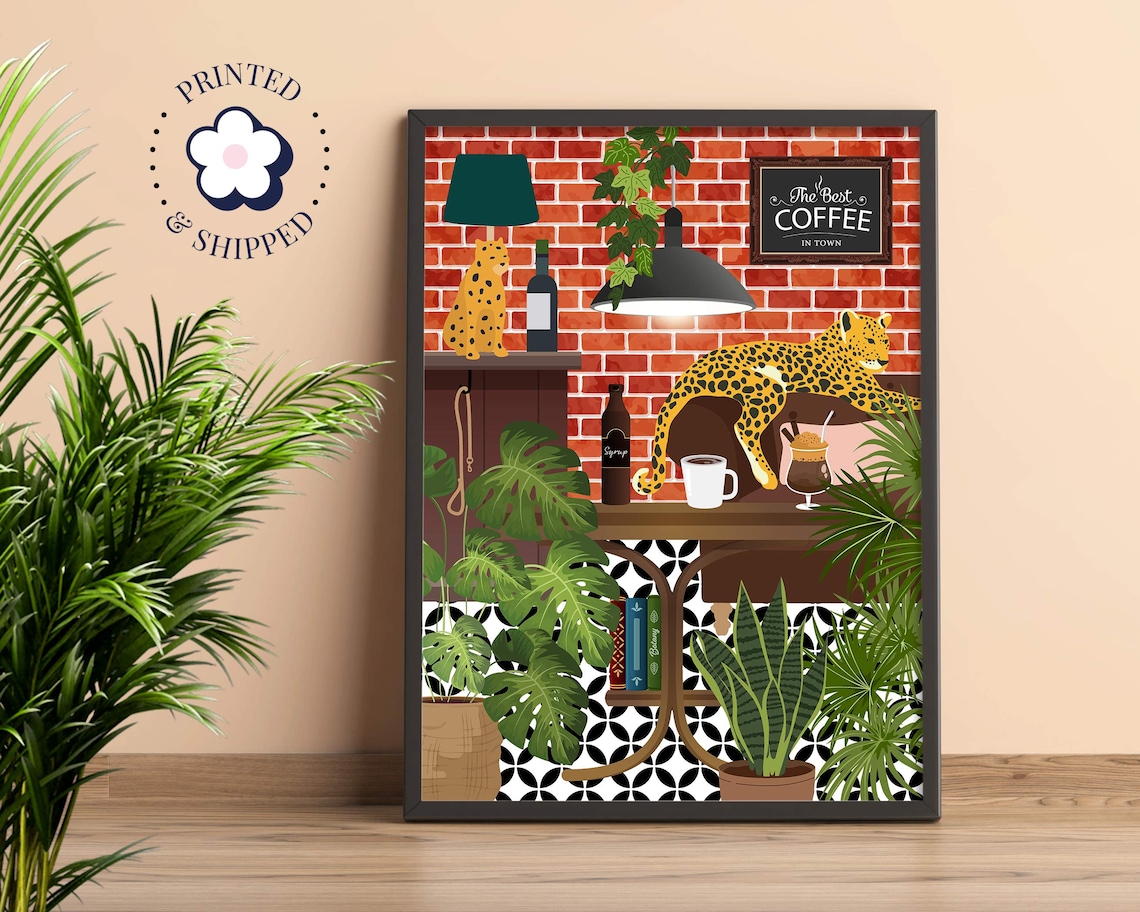 Coffee Bar Leopard Maximalist Kitchen Art Print