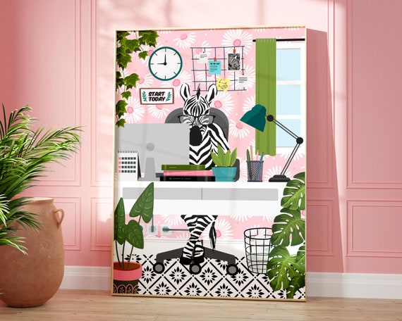 Zebra Work From Home Print, Modern Office Decor