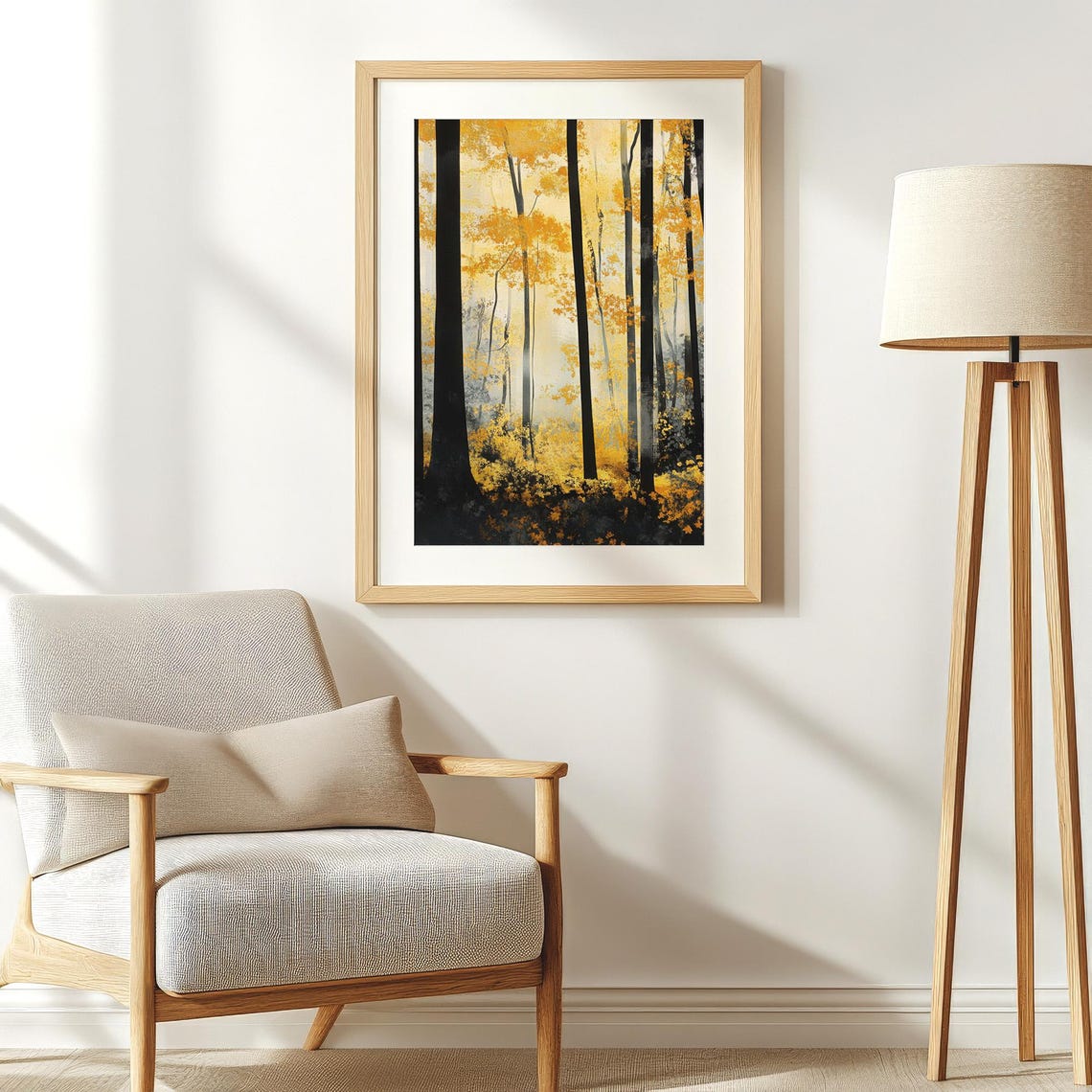 Fall Forest Abstract Print Orange Black Trees Silhouette Modern Minimalist Poster Instant Golden Wall Decor - Image 3