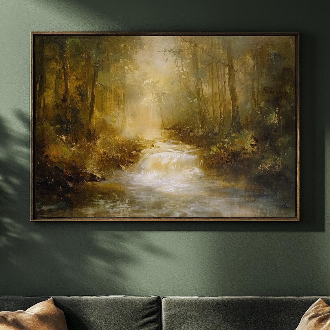 Sunlit Waterfall Forest Stream Misty Woodland Landscape Art Poster - Image 4