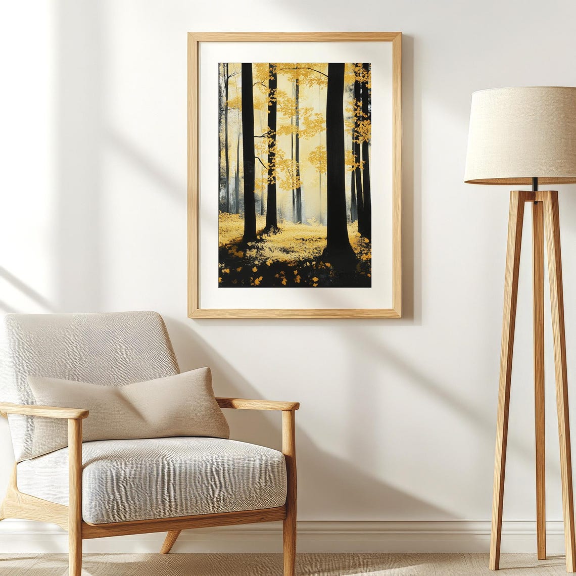 Fall Forest Abstract Print Yellow Black Trees Silhouette Modern Minimalist Poster Instant Golden Wall Decor - Image 4