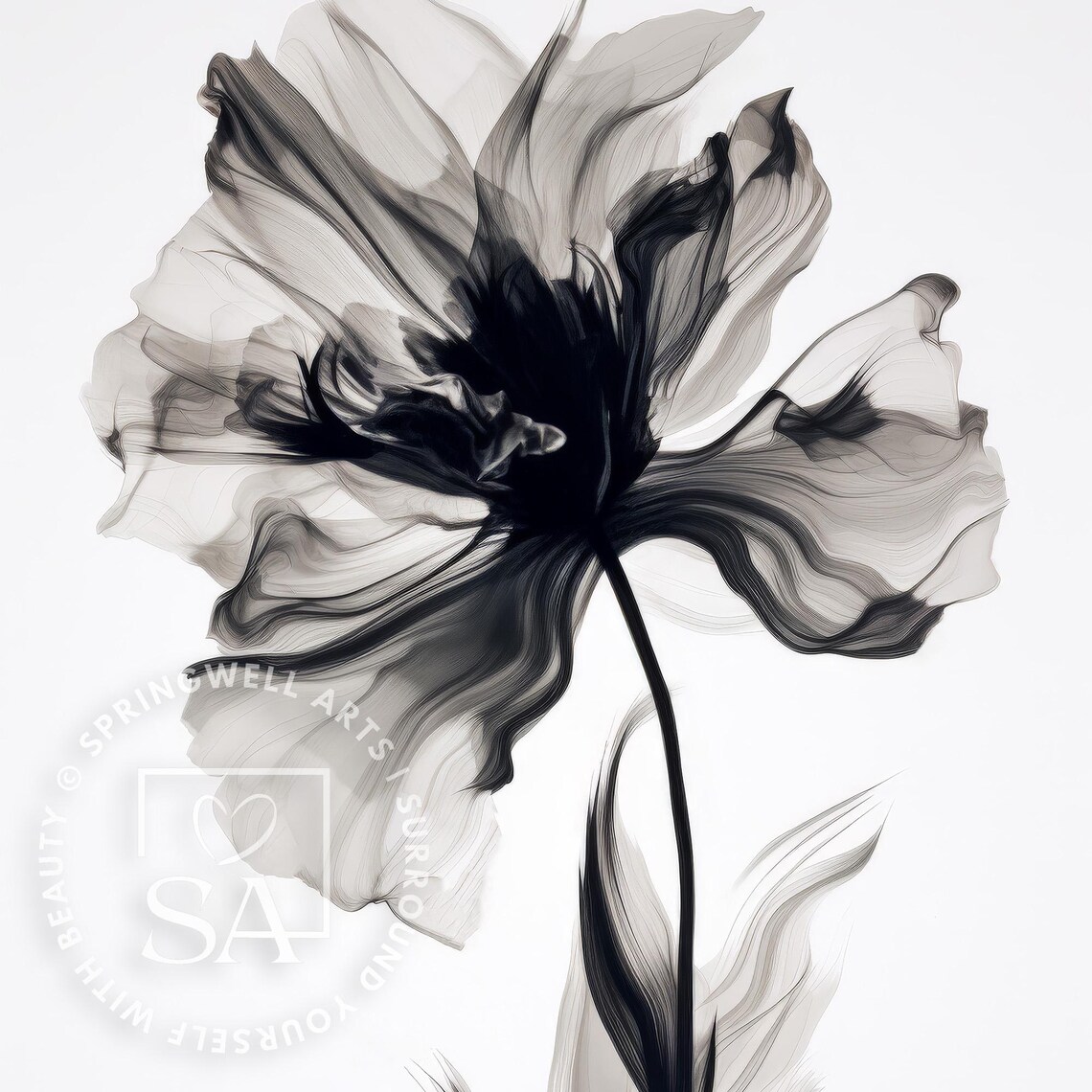 Black White Ink Flower Minimalist Monochrome Botanical Art Poster - Image 5