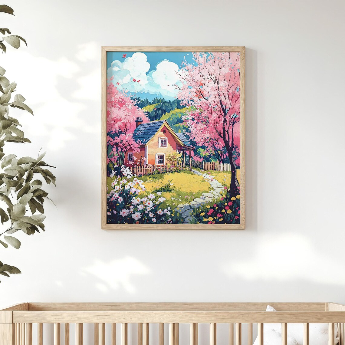 Spring Farmhouse Cottage Cherry Blossom Trees Painting Country Home Wall Art - Image 2