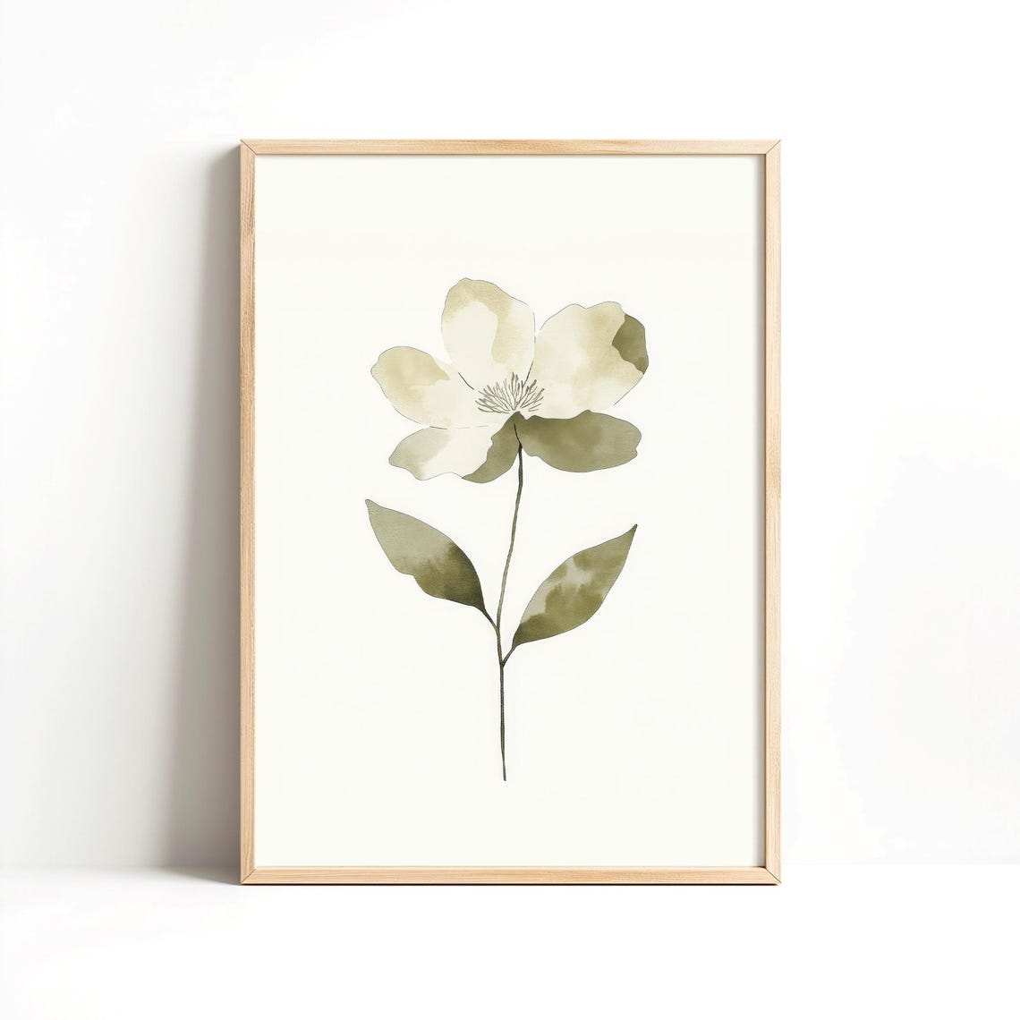 Cream Watercolor Flower Minimalist Botanical Sage Green Wall Poster