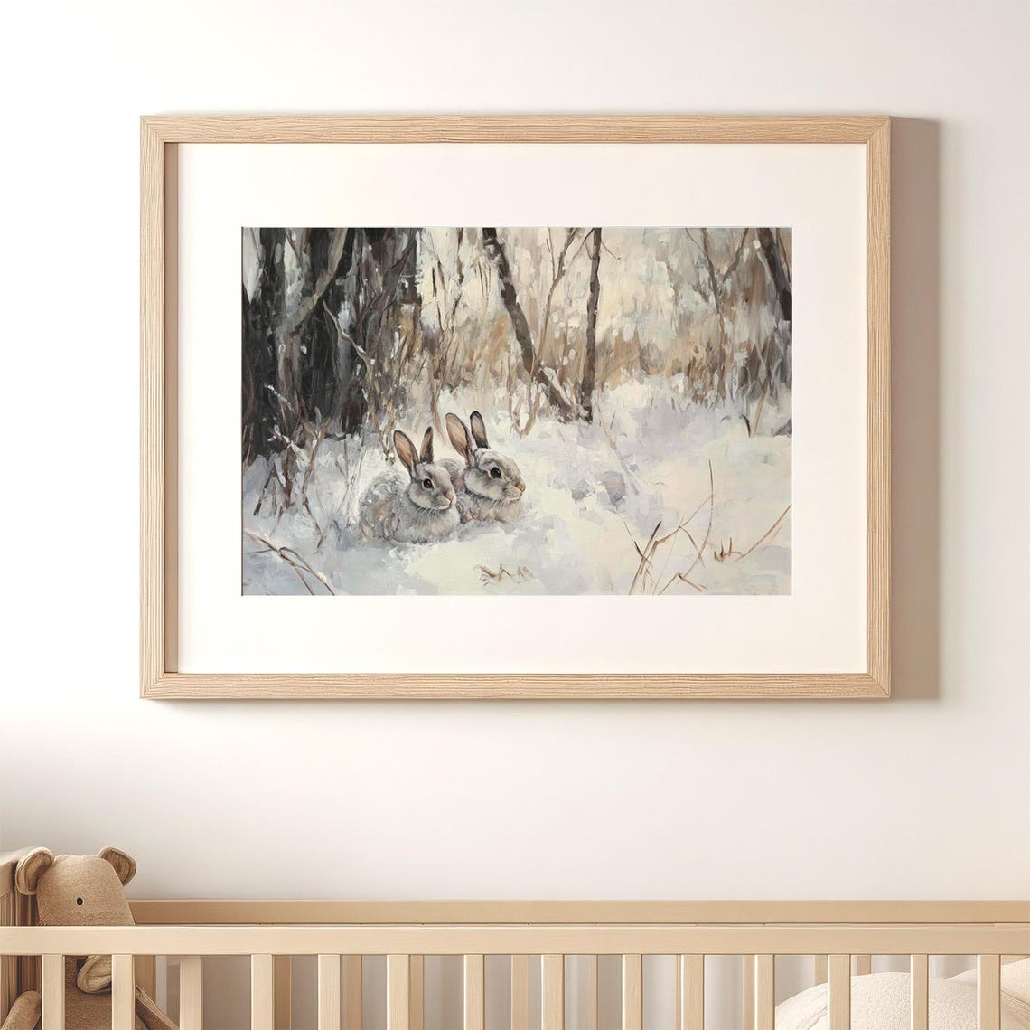 Rabbit Pair Snowy Forest Clearing Vintage Winter Wildlife Poster - Image 5