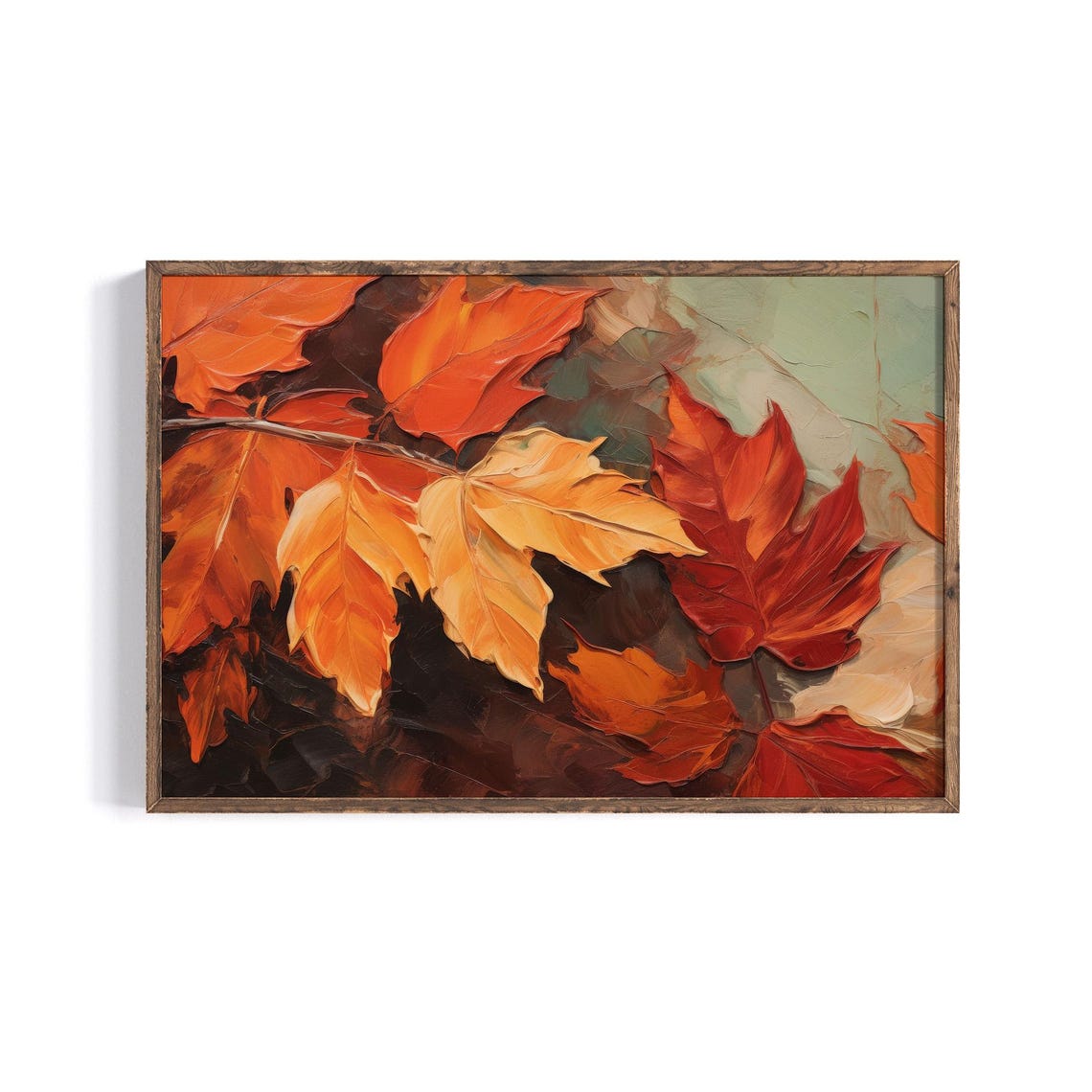 Fiery Orange Maple Leaves Close Up Textured Fall Foliage Poster