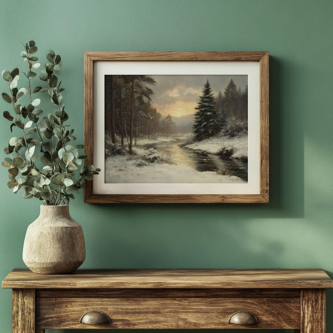 Winter Forest River At Sunset Snowy Woodland Serene Landscape Poster - Image 2