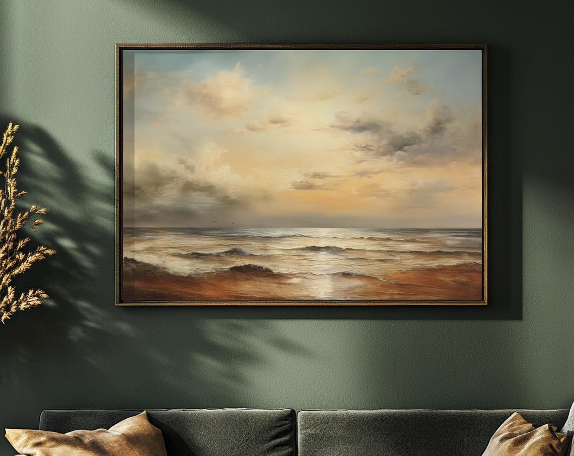 Tranquil Sunset Beach Golden Ocean Waves Serene Seascape Art Poster - Image 3