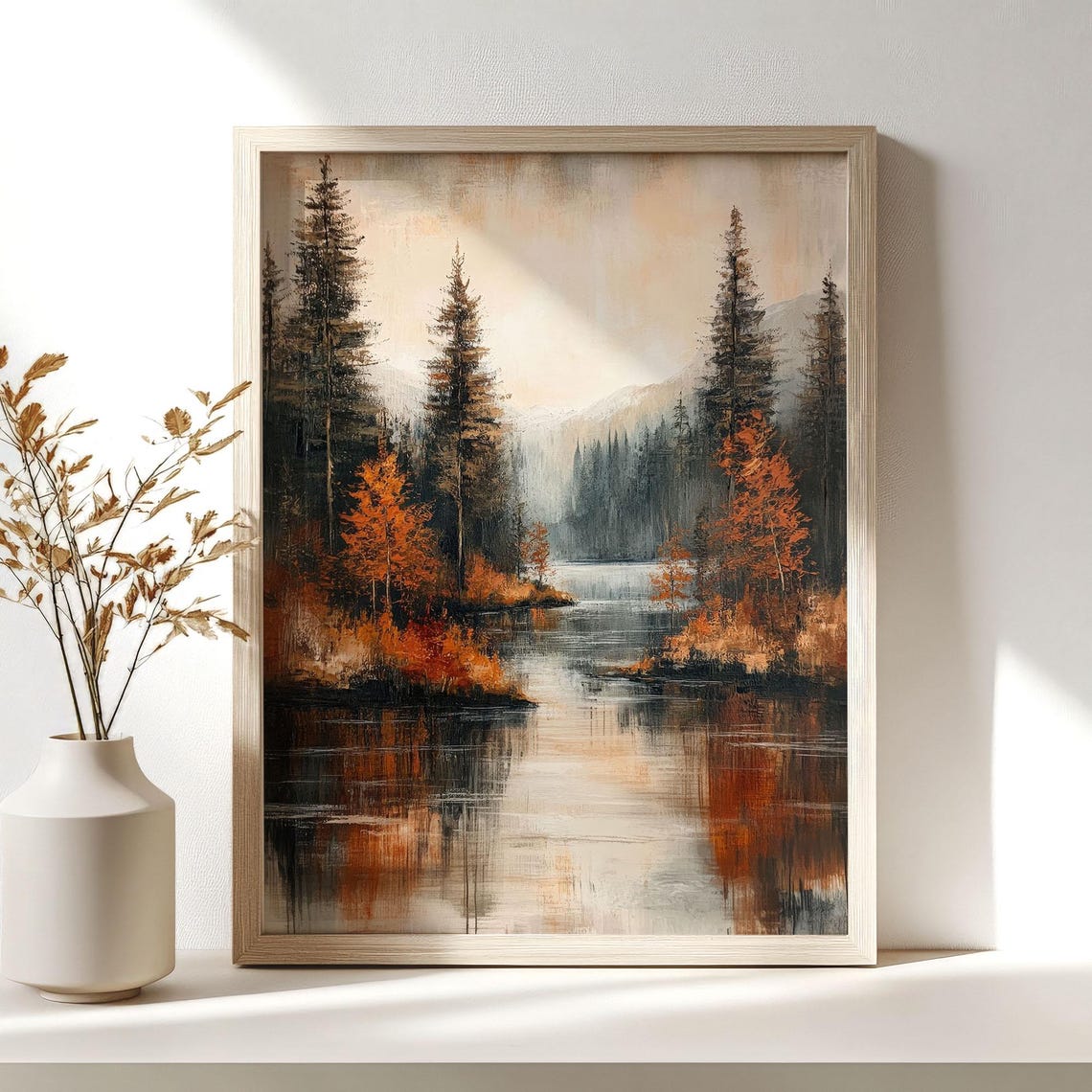 Autumn Forest Lake Painting Fall Foliage Reflection Nature Poster - Image 3