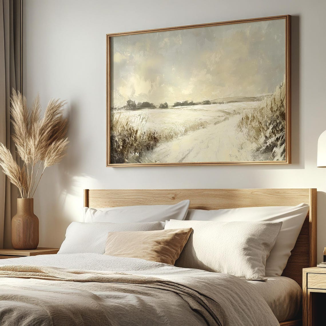 Snowy Winter Field Path Soft Monochrome Prairie Landscape Poster