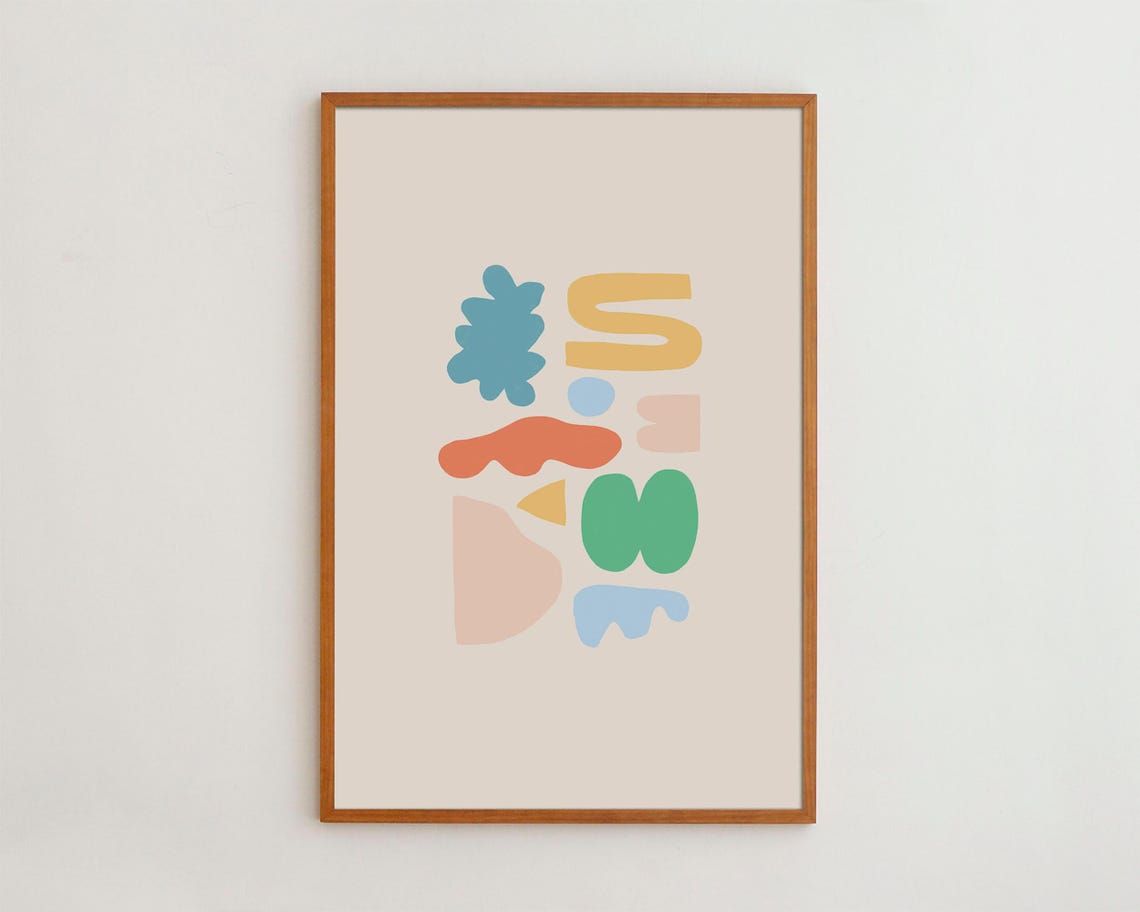 Soft Pastel Organic Abstract Shapes Minimalist Nursery Art Poster
